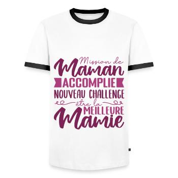 Mission de Maman Accomplie Mamie Annonce Grossesse - T-shirt contrasté Homme - blanc/noir - Devant - AI Model Female 172 light (172cm) & AI Model Male 178 dark (178cm)