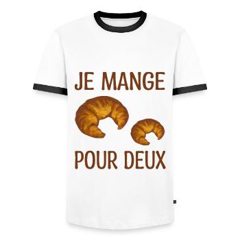 Annonce Grossesse Humour | Je Mange Pour Deux - T-shirt contrasté Homme - blanc/noir - Devant - AI Model Female 172 light (172cm) & AI Model Male 178 dark (178cm)