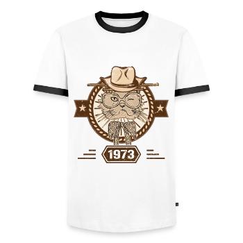 1973 | Cadeau D'anniversaire | Amoureux Du Chat - T-shirt contrasté Homme - blanc/noir - Devant - AI Model Female 172 light (172cm) & AI Model Male 178 dark (178cm)