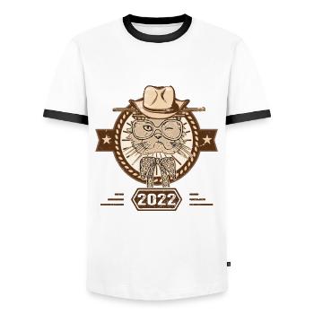 2022 | Cadeau D'anniversaire | Amoureux Du Chat - T-shirt contrasté Homme - blanc/noir - Devant - AI Model Female 172 light (172cm) & AI Model Male 178 dark (178cm)