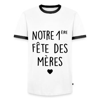 Fête des mères Première fête des mères Mère Fils - T-shirt contrasté Homme - blanc/noir - Devant - AI Model Female 172 light (172cm) & AI Model Male 178 dark (178cm)