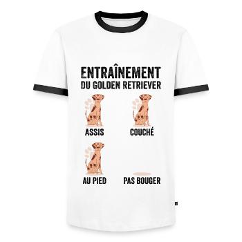 Dog training of the golden retriever - Men's Ringer Shirt - white/black - Front - AI Model Female 172 light (172cm) & AI Model Male 178 dark (178cm)