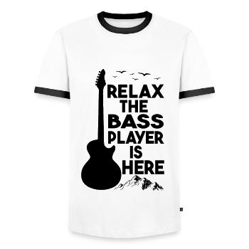 Relax The Bass Player Is Here Guitare Cadeau - T-shirt contrasté Homme - blanc/noir - Devant - AI Model Female 172 light (172cm) & AI Model Male 178 dark (178cm)