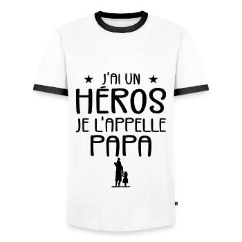 J'ai Un Héros et Je L'appelle Papa - Enfant Papa - T-shirt contrasté Homme - blanc/noir - Devant - AI Model Female 172 light (172cm) & AI Model Male 178 dark (178cm)