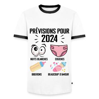 Prévisions pour 2024 Humour Futur Papa pour 2024 - T-shirt contrasté Homme - blanc/noir - Devant - AI Model Female 172 light (172cm) & AI Model Male 178 dark (178cm)