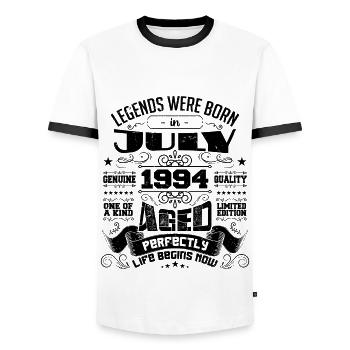 1994 Juli Geburtstagsgeschenk Juli 1994 - Männer Kontrast-T-Shirt - Weiß/Schwarz - Vorne - AI Model Female 172 light (172cm) & AI Model Male 178 dark (178cm)