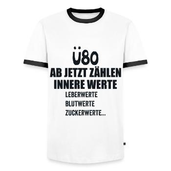 Ü80 Geburtstag über 80 Jahre Funshirt Birthday - T-shirt contrasté Homme - blanc/noir - Devant - AI Model Female 172 light (172cm) & AI Model Male 178 dark (178cm)