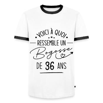 Bogosse 36 ans Cadeau Humour Anniversaire 36 ans - T-shirt contrasté Homme - blanc/noir - Devant - AI Model Female 172 light (172cm) & AI Model Male 178 dark (178cm)