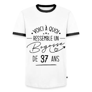 Bogosse 37 ans Cadeau Humour Anniversaire 37 ans - T-shirt contrasté Homme - blanc/noir - Devant - AI Model Female 172 light (172cm) & AI Model Male 178 dark (178cm)