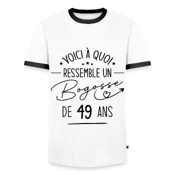 Bogosse 49 ans Cadeau Humour Anniversaire 49 ans - T-shirt contrasté Homme - blanc/noir - Devant - AI Model Female 172 light (172cm) & AI Model Male 178 dark (178cm)