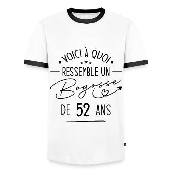 Bogosse 52 ans Cadeau Humour Anniversaire 52 ans - T-shirt contrasté Homme - blanc/noir - Devant - AI Model Female 172 light (172cm) & AI Model Male 178 dark (178cm)