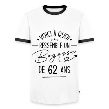 Bogosse 62 ans Cadeau Humour Anniversaire 62 ans - T-shirt contrasté Homme - blanc/noir - Devant - AI Model Female 172 light (172cm) & AI Model Male 178 dark (178cm)