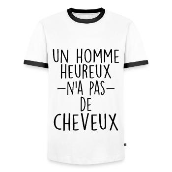 Homme Heureux n'a Pas de Cheveux - Calvitie Cadeau - T-shirt contrasté Homme - blanc/noir - Devant - AI Model Female 172 light (172cm) & AI Model Male 178 dark (178cm)