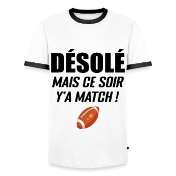 Désolé Mais Ce Soir Y'a Match - T-shirt contrasté Homme - blanc/noir - Devant - AI Model Female 172 light (172cm) & AI Model Male 178 dark (178cm)