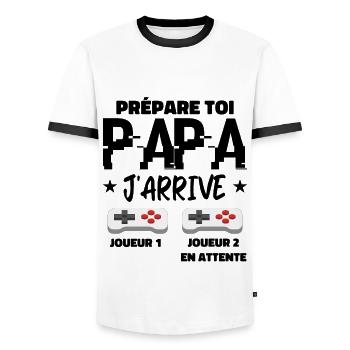 Prépare Toi Papa J'arrive Annonce Grossesse Papa - T-shirt contrasté Homme - blanc/noir - Devant - AI Model Female 172 light (172cm) & AI Model Male 178 dark (178cm)