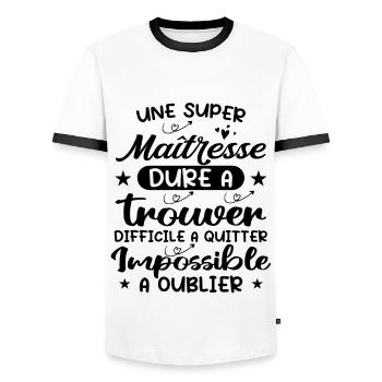 Une Super Maîtresse - T-shirt contrasté Homme - blanc/noir - Devant - AI Model Female 172 light (172cm) & AI Model Male 178 dark (178cm)