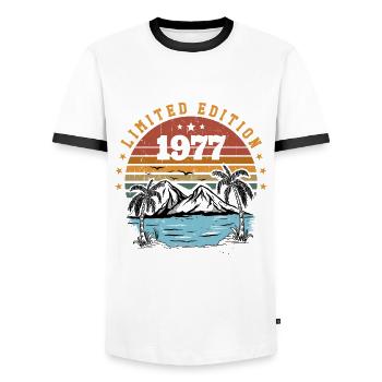 1977 Cadeau Anniversaire Vintage Rétro Né en 1977 - T-shirt contrasté Homme - blanc/noir - Devant - AI Model Female 172 light (172cm) & AI Model Male 178 dark (178cm)