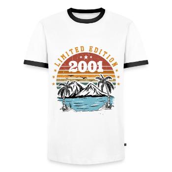 2001 Retro Vintage Geburtstagsgeschenk Geboren im Jahr 2001 - Männer Kontrast-T-Shirt - Weiß/Schwarz - Vorne - AI Model Female 172 light (172cm) & AI Model Male 178 dark (178cm)