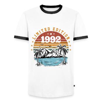 1992 Vintage Retro Anniversary Gift Born in 1992 - Men's Ringer Shirt - white/black - Front - AI Model Female 172 light (172cm) & AI Model Male 178 dark (178cm)