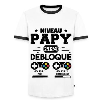 Niveau Papy Débloqué Futur Grand Père 2024 Cadeau - T-shirt contrasté Homme - blanc/noir - Devant - AI Model Female 172 light (172cm) & AI Model Male 178 dark (178cm)