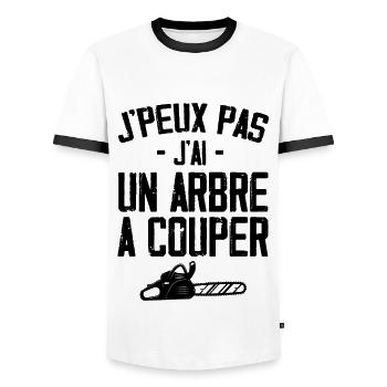 J'peux Pas J'ai Un Arbre A Couper Humour Cadeau - T-shirt contrasté Homme - blanc/noir - Devant - AI Model Female 172 light (172cm) & AI Model Male 178 dark (178cm)