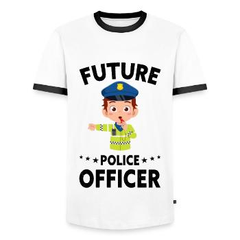 Bureau de Police des Policiers - T-shirt contrasté Homme - blanc/noir - Devant - AI Model Female 172 light (172cm) & AI Model Male 178 dark (178cm)