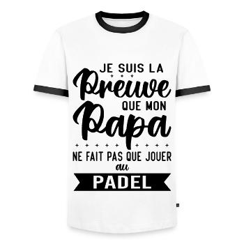 Mon papa ne fait pas que jouer au padel - T-shirt contrasté Homme - blanc/noir - Devant - AI Model Female 172 light (172cm) & AI Model Male 178 dark (178cm)