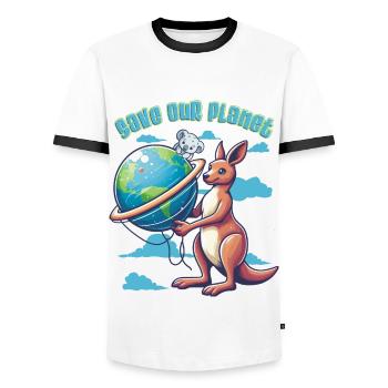 Save Our Planet Koala Kangaroo Earth Day Animal - Men's Ringer Shirt - white/black - Front - AI Model Female 172 light (172cm) & AI Model Male 178 dark (178cm)