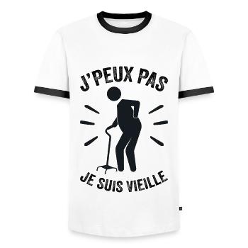 Je Peux Pas Je Suis Vieille - T-shirt contrasté Homme - blanc/noir - Devant - AI Model Female 172 light (172cm) & AI Model Male 178 dark (178cm)