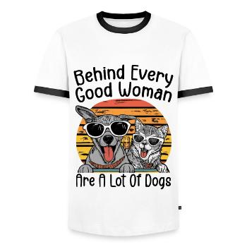 Behind Every Good Woman Are A Lot Of Dogs - Men's Ringer Shirt - white/black - Front - AI Model Female 172 light (172cm) & AI Model Male 178 dark (178cm)