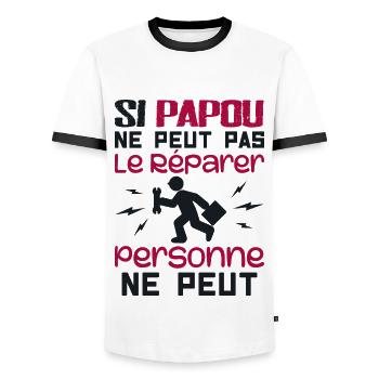 Wenn Papua es nicht reparieren kann, kann es niemand - Männer Kontrast-T-Shirt - Weiß/Schwarz - Vorne - AI Model Female 172 light (172cm) & AI Model Male 178 dark (178cm)