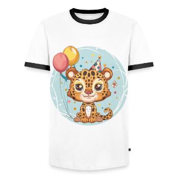 Bébé d’anniversaire léopard - T-shirt contrasté Homme - blanc/noir - Devant - AI Model Female 172 light (172cm) & AI Model Male 178 dark (178cm)
