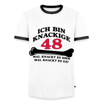 Geburtstag - Ich bin Knackige 48 - Männer Kontrast-T-Shirt - Weiß/Schwarz - Vorne - AI Model Female 172 light (172cm) & AI Model Male 178 dark (178cm)