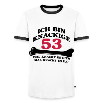 Birthday - I'm 53 Crunchy - Men's Ringer Shirt - white/black - Front - AI Model Female 172 light (172cm) & AI Model Male 178 dark (178cm)