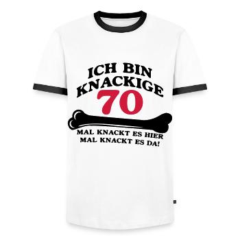 Geburtstag - Ich bin Knackige 70 - Männer Kontrast-T-Shirt - Weiß/Schwarz - Vorne - AI Model Female 172 light (172cm) & AI Model Male 178 dark (178cm)