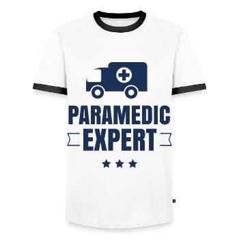 Ambulancier expert ambulancier ambulance ambulancier - T-shirt contrasté Homme - blanc/noir - Devant - AI Model Female 172 light (172cm) & AI Model Male 178 dark (178cm)