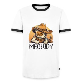 Meowdy Katze Howdy Meme Western Cowboy Kätzchen - Männer Kontrast-T-Shirt - Weiß/Schwarz - Vorne - AI Model Female 172 light (172cm) & AI Model Male 178 dark (178cm)