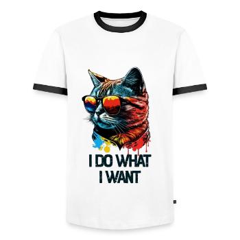 I Do What I Want Katze mit Sonnenbrille - Männer Kontrast-T-Shirt - Weiß/Schwarz - Vorne - AI Model Female 172 light (172cm) & AI Model Male 178 dark (178cm)
