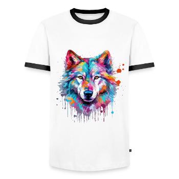 Wolf Wolf's Head Nature Wilderness Watercolor Colorful Art - Men's Ringer Shirt - white/black - Front - AI Model Female 172 light (172cm) & AI Model Male 178 dark (178cm)