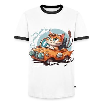 Conducteur félin - T-shirt contrasté Homme - blanc/noir - Devant - AI Model Female 172 light (172cm) & AI Model Male 178 dark (178cm)