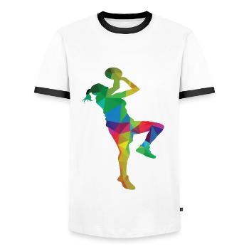 Basketball Women's Jersey - Men's Ringer Shirt - white/black - Front - AI Model Female 172 light (172cm) & AI Model Male 178 dark (178cm)