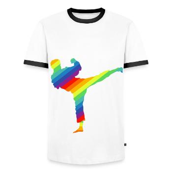Karate, Judo, Taekwondo - Men's Ringer Shirt - white/black - Front - AI Model Female 172 light (172cm) & AI Model Male 178 dark (178cm)