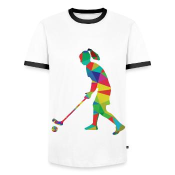Women's Hockey - Men's Ringer Shirt - white/black - Front - AI Model Female 172 light (172cm) & AI Model Male 178 dark (178cm)