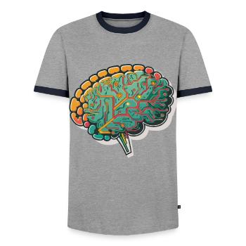Les circuits synaptiques : une fusion stylisée de l’humain - T-shirt contrasté Homme - gris/marine  - Devant - AI Model Female 172 light (172cm) & AI Model Male 178 light (178cm)