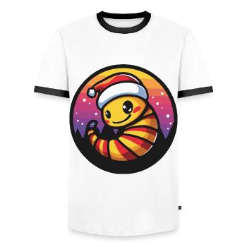 Worm Christmas X-Mas - Men's Ringer Shirt - white/black - Front - AI Model Female 172 light (172cm) & AI Model Male 178 dark (178cm)