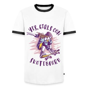 , les filles peuvent patiner - Skating Girls - T-shirt contrasté Homme - blanc/noir - Devant - AI Model Female 172 light (172cm) & AI Model Male 178 dark (178cm)