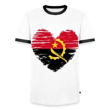 Angola Herz Flagge Fahne Wappen - Männer Kontrast-T-Shirt - Weiß/Schwarz - Vorne - AI Model Female 172 light (172cm) & AI Model Male 178 dark (178cm)