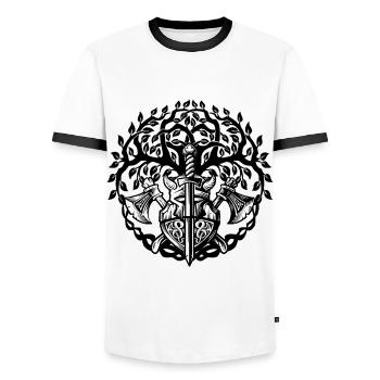 Celtic Irland Wikinger Keltisch Knoten Muster Baum - Männer Kontrast-T-Shirt - Weiß/Schwarz - Vorne - AI Model Female 172 light (172cm) & AI Model Male 178 dark (178cm)