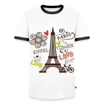 Paris Eiffel Tower Arc de Triomphe Love from Frankre - Men's Ringer Shirt - white/black - Front - AI Model Female 172 light (172cm) & AI Model Male 178 dark (178cm)
