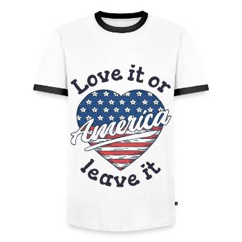Love it or leave it USA - Men's Ringer Shirt - white/black - Front - AI Model Female 172 light (172cm) & AI Model Male 178 dark (178cm)